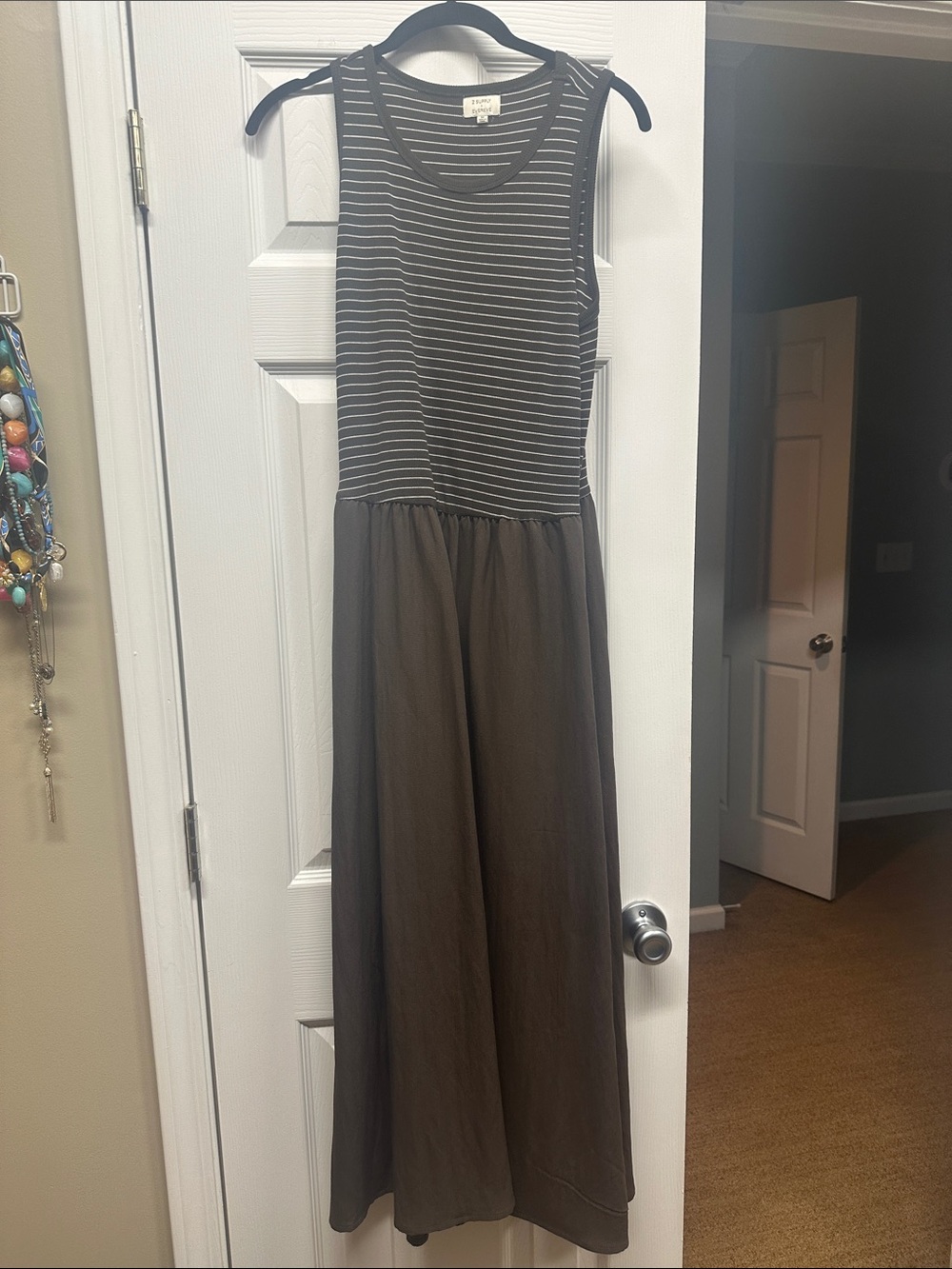 Striped Tank Top Maxi Dress in chocolate and white